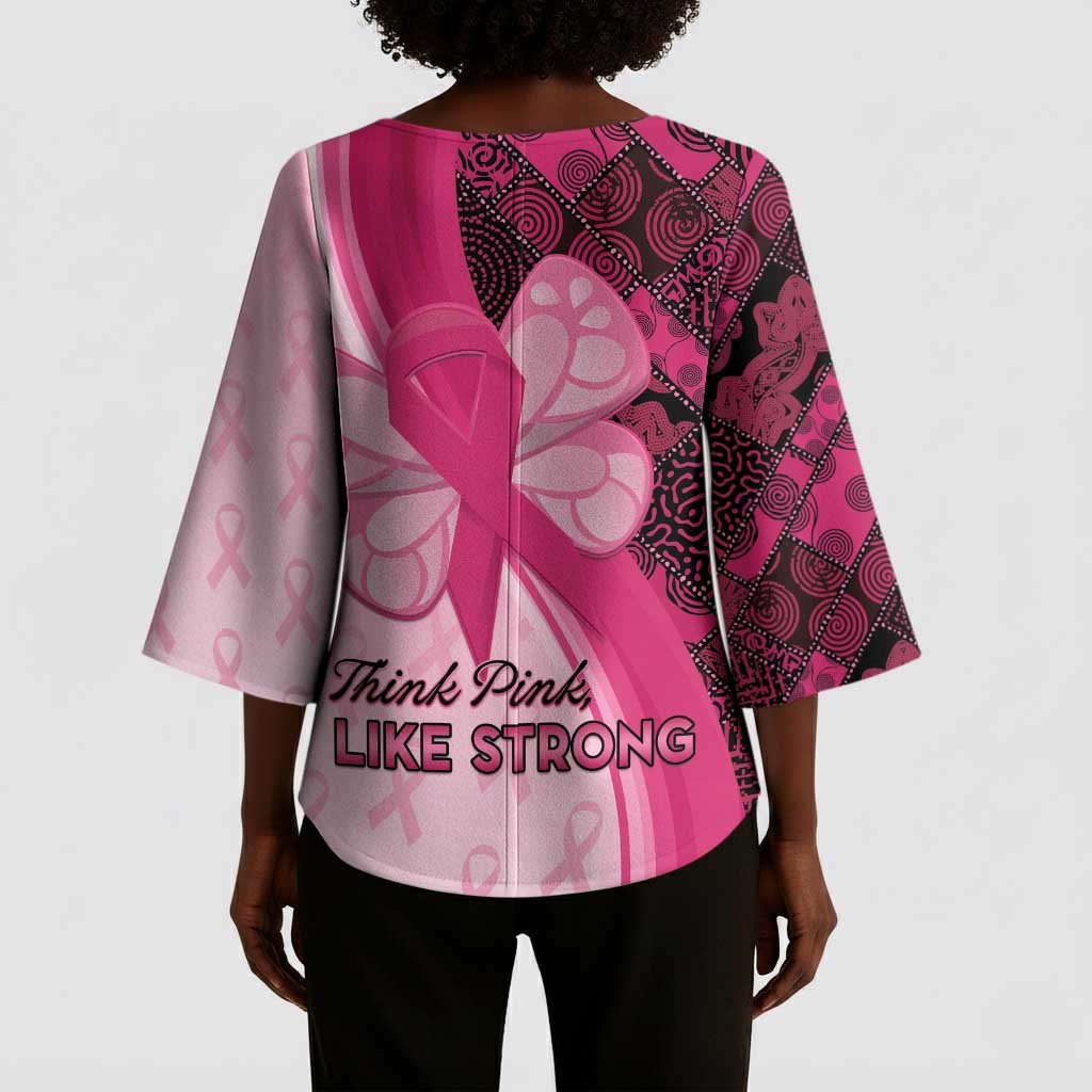 Breast Cancer Awareness Kimono Sleeve Blouse Party Like A Survivor - Pink African Pattern