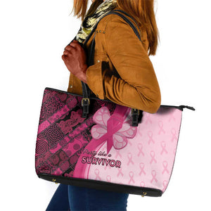 Breast Cancer Awareness Leather Tote Bag Think Pink - African Pattern - African Pride
