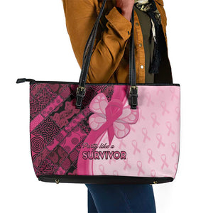 Breast Cancer Awareness Leather Tote Bag Think Pink - African Pattern - African Pride