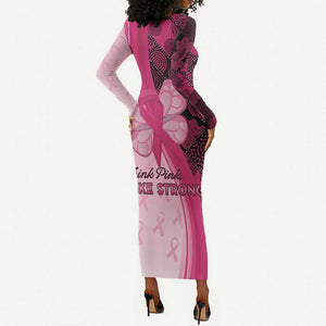 Breast Cancer Awareness Long Sleeve Bodycon Dress Think Pink - African Pattern - African Pride