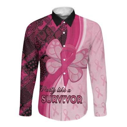 Breast Cancer Awareness Long Sleeve Button Shirt Think Pink - African Pattern - African Pride