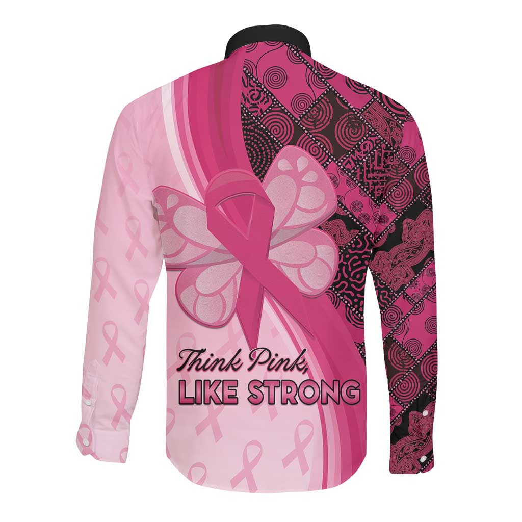 Breast Cancer Awareness Long Sleeve Button Shirt Think Pink - African Pattern - African Pride