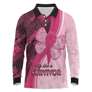 Breast Cancer Awareness Long Sleeve Polo Shirt Think Pink - African Pattern - African Pride