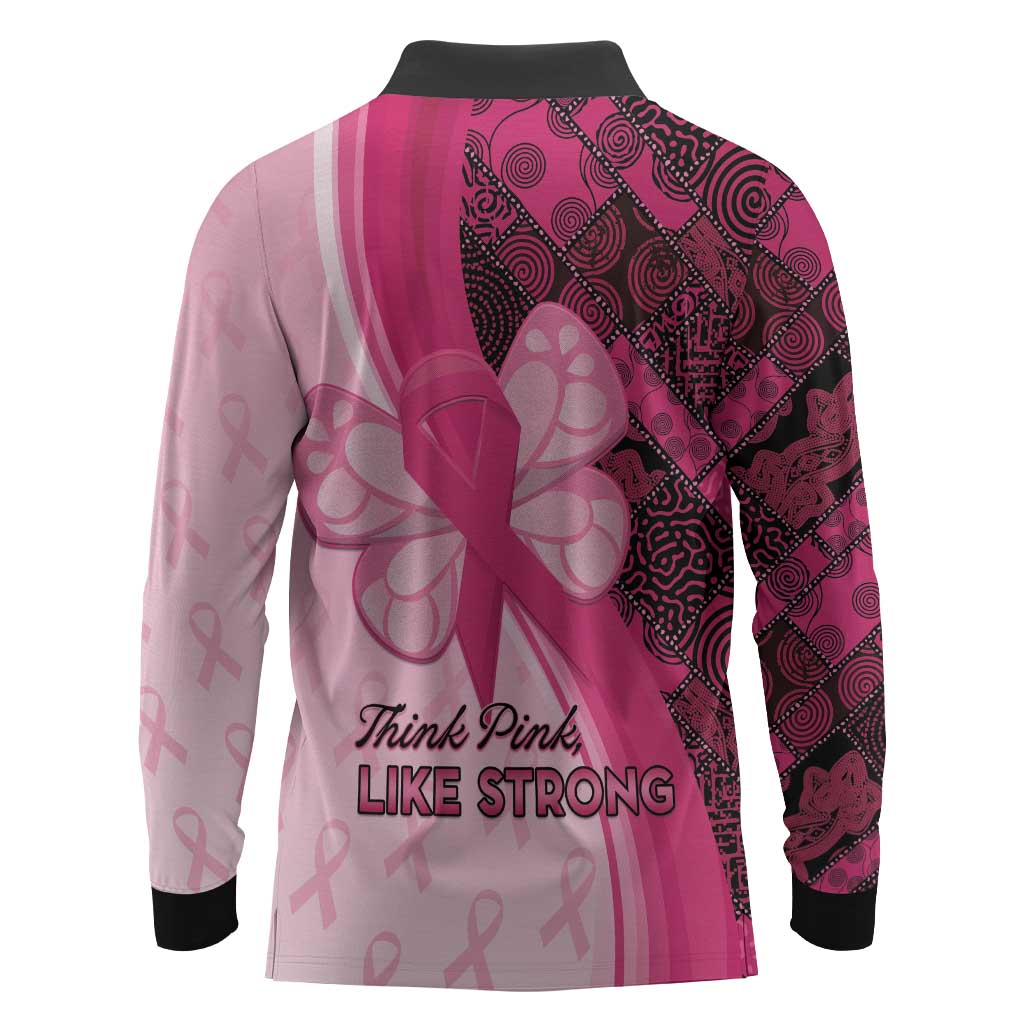 Breast Cancer Awareness Long Sleeve Polo Shirt Think Pink - African Pattern - African Pride