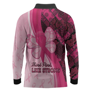 Breast Cancer Awareness Long Sleeve Polo Shirt Think Pink - African Pattern - African Pride