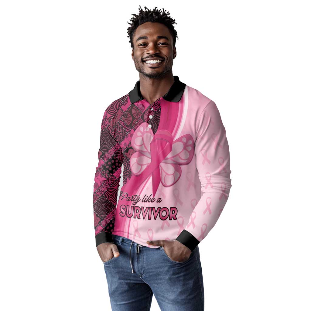 Breast Cancer Awareness Long Sleeve Polo Shirt Think Pink - African Pattern - African Pride