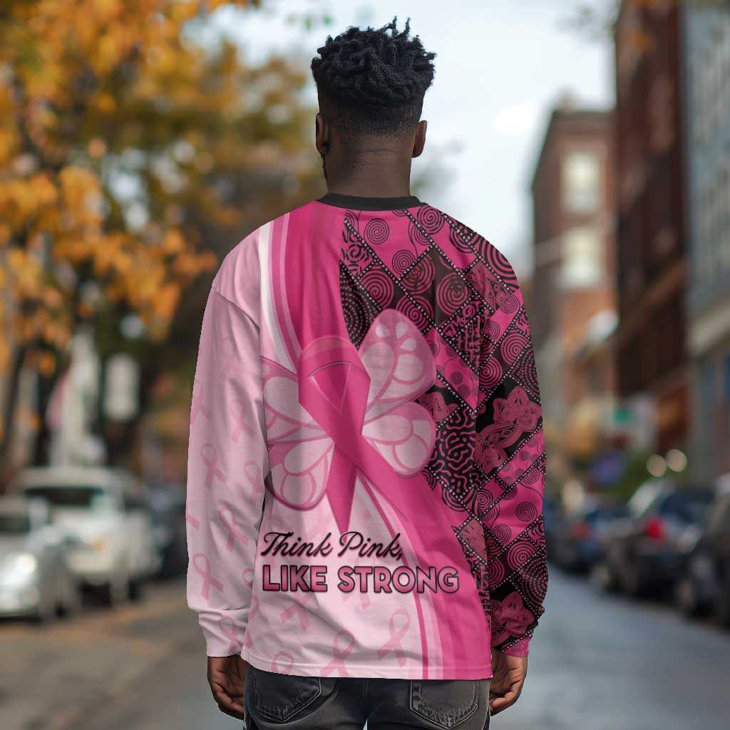 Breast Cancer Awareness Long Sleeve Shirt Think Pink - African Pattern - African Pride