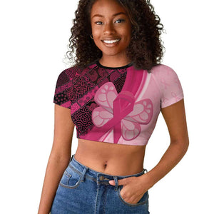Breast Cancer Awareness Raglan Cropped T shirt Think Pink - African Pattern - African Pride