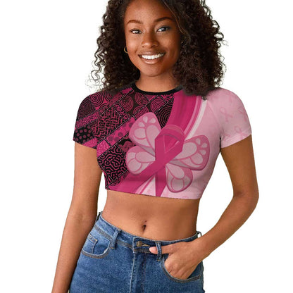 Breast Cancer Awareness Raglan Cropped T shirt Think Pink - African Pattern - African Pride