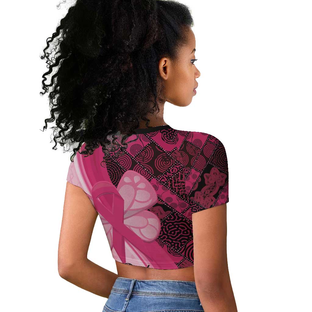 Breast Cancer Awareness Raglan Cropped T shirt Think Pink - African Pattern - African Pride