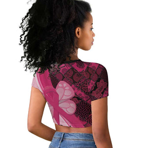 Breast Cancer Awareness Raglan Cropped T shirt Think Pink - African Pattern - African Pride