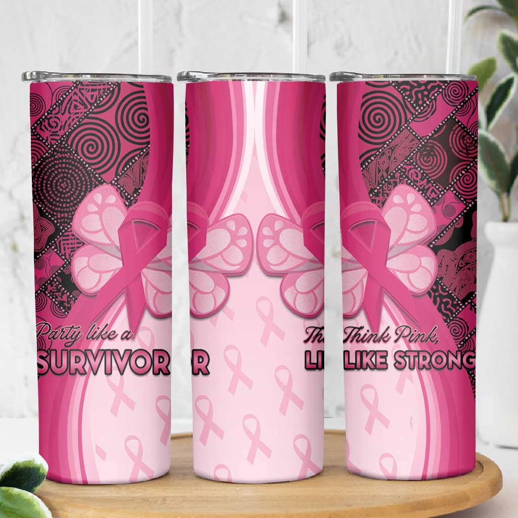 Breast Cancer Awareness Skinny Tumbler Think Pink - African Pattern - African Pride
