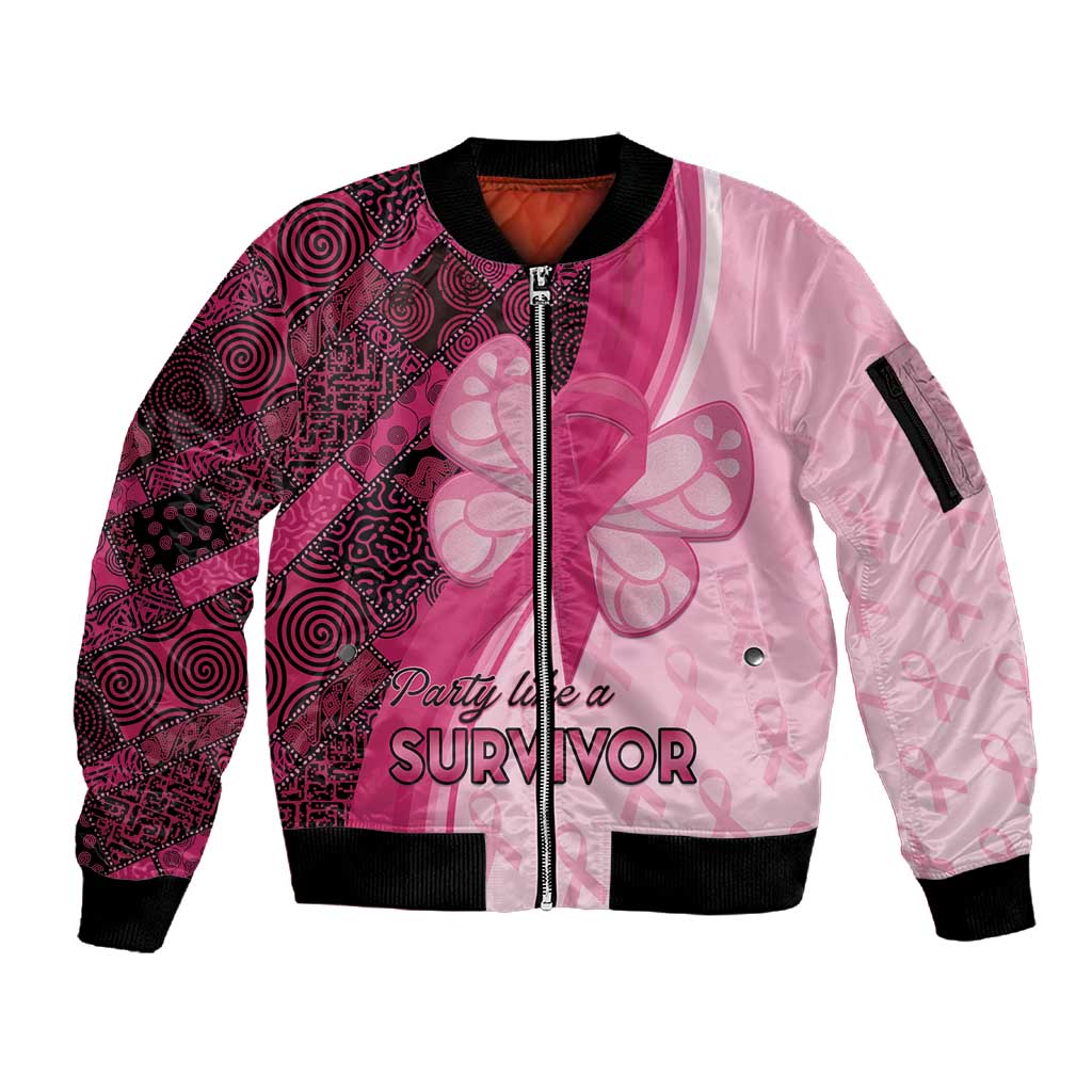 Breast Cancer Awareness Sleeve Zip Bomber Jacket Think Pink - African Pattern - African Pride