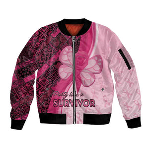 Breast Cancer Awareness Sleeve Zip Bomber Jacket Think Pink - African Pattern - African Pride