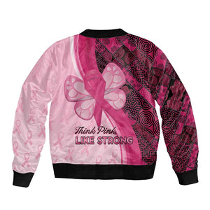 Breast Cancer Awareness Sleeve Zip Bomber Jacket Think Pink - African Pattern - African Pride