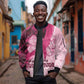 Breast Cancer Awareness Sleeve Zip Bomber Jacket Think Pink - African Pattern - African Pride