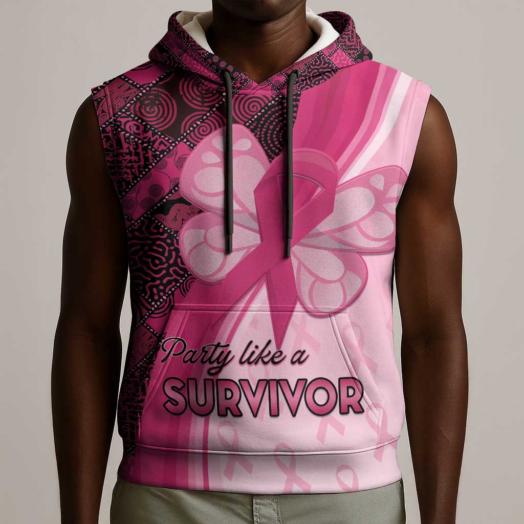 Breast Cancer Awareness Sleeveless Hoodie Think Pink - African Pattern - African Pride