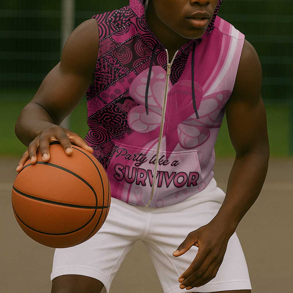 Breast Cancer Awareness Sleeveless Zip Hoodie Think Pink - African Pattern - African Pride