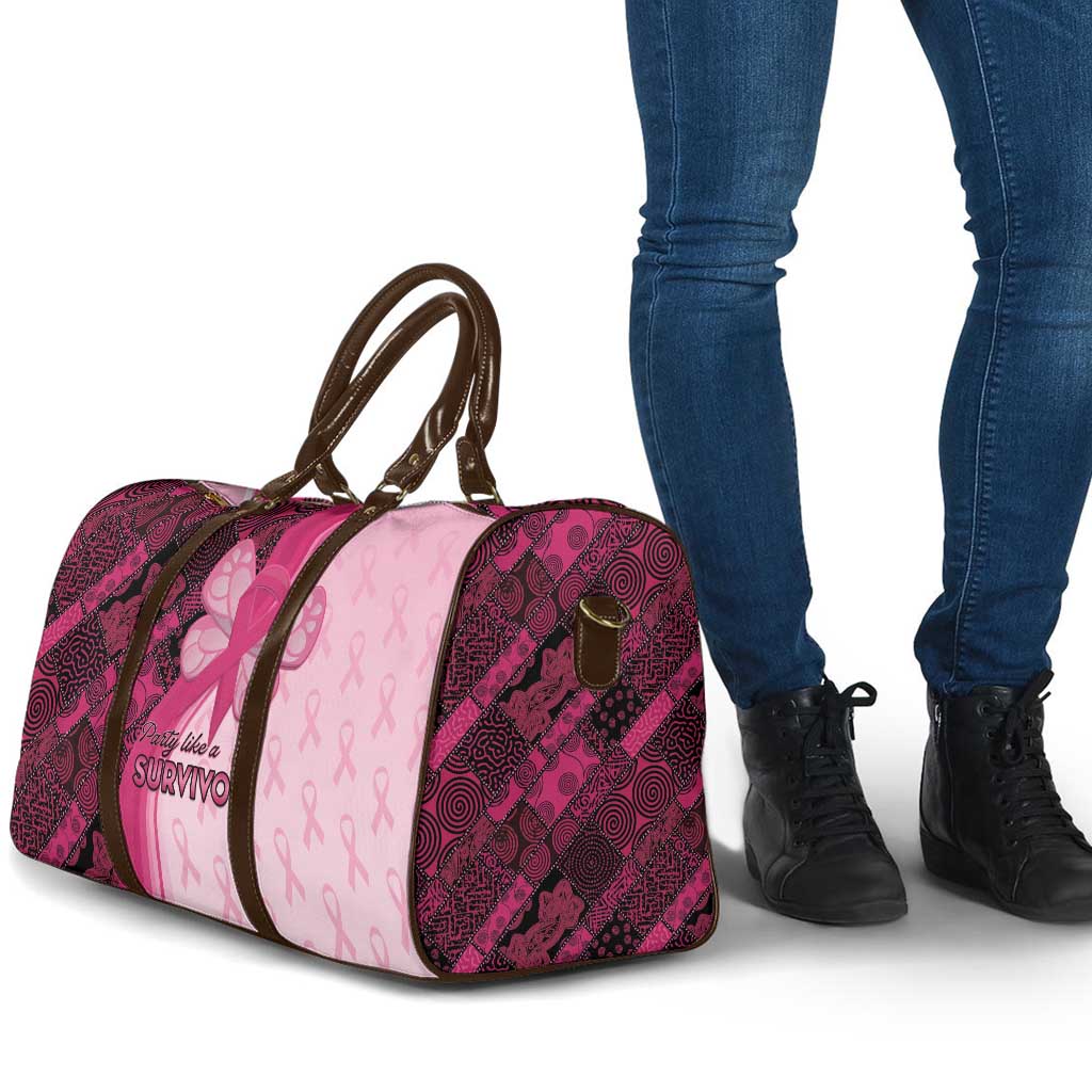Breast Cancer Awareness Travel Bag Party Like A Survivor - Pink African Pattern