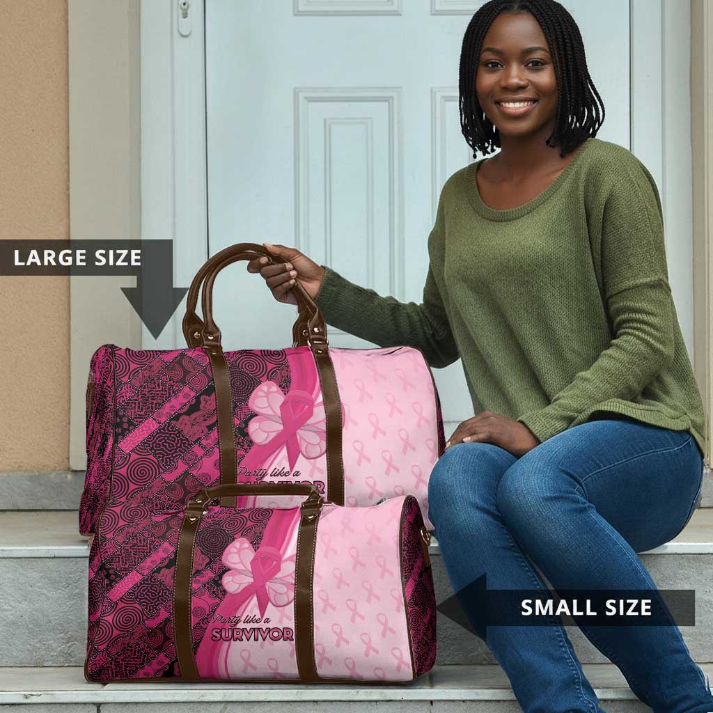 Breast Cancer Awareness Travel Bag Party Like A Survivor - Pink African Pattern