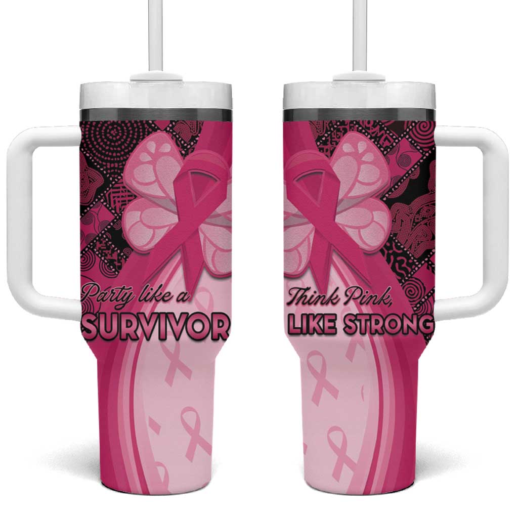 Breast Cancer Awareness Tumbler With Handle Think Pink - African Pattern - African Pride