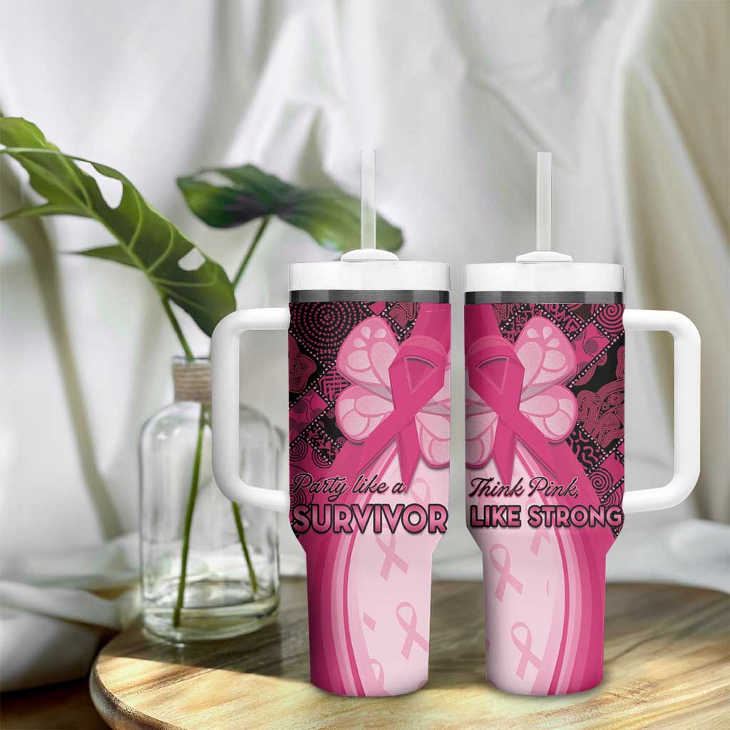 Breast Cancer Awareness Tumbler With Handle Think Pink - African Pattern - African Pride