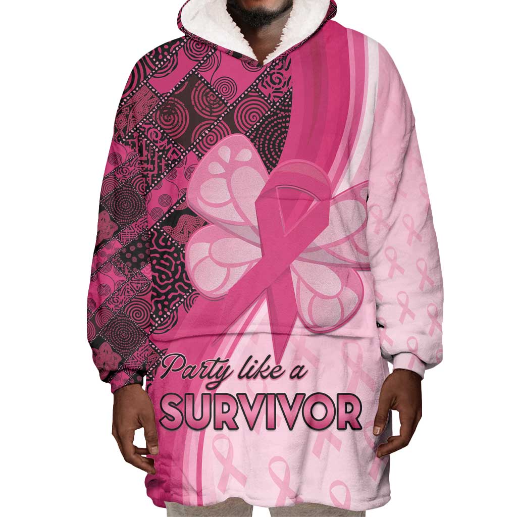 Breast Cancer Awareness Wearable Blanket Hoodie Think Pink - African Pattern - African Pride