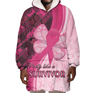 Breast Cancer Awareness Wearable Blanket Hoodie Think Pink - African Pattern - African Pride