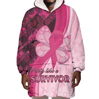 Breast Cancer Awareness Wearable Blanket Hoodie Think Pink - African Pattern - African Pride