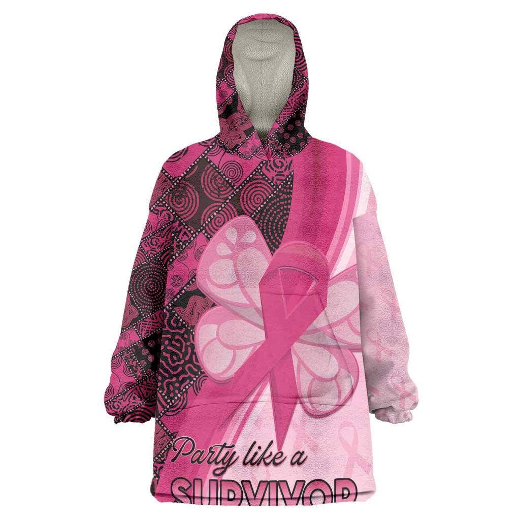 Breast Cancer Awareness Wearable Blanket Hoodie Think Pink - African Pattern - African Pride