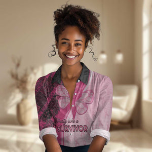 Breast Cancer Awareness Women Casual Shirt Think Pink - African Pattern - African Pride