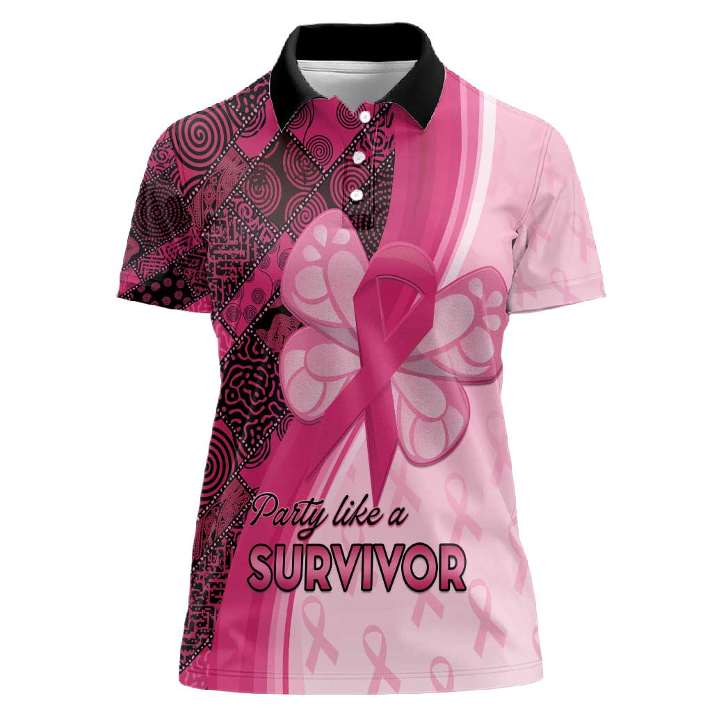 Breast Cancer Awareness Women Polo Shirt Think Pink - African Pattern - African Pride