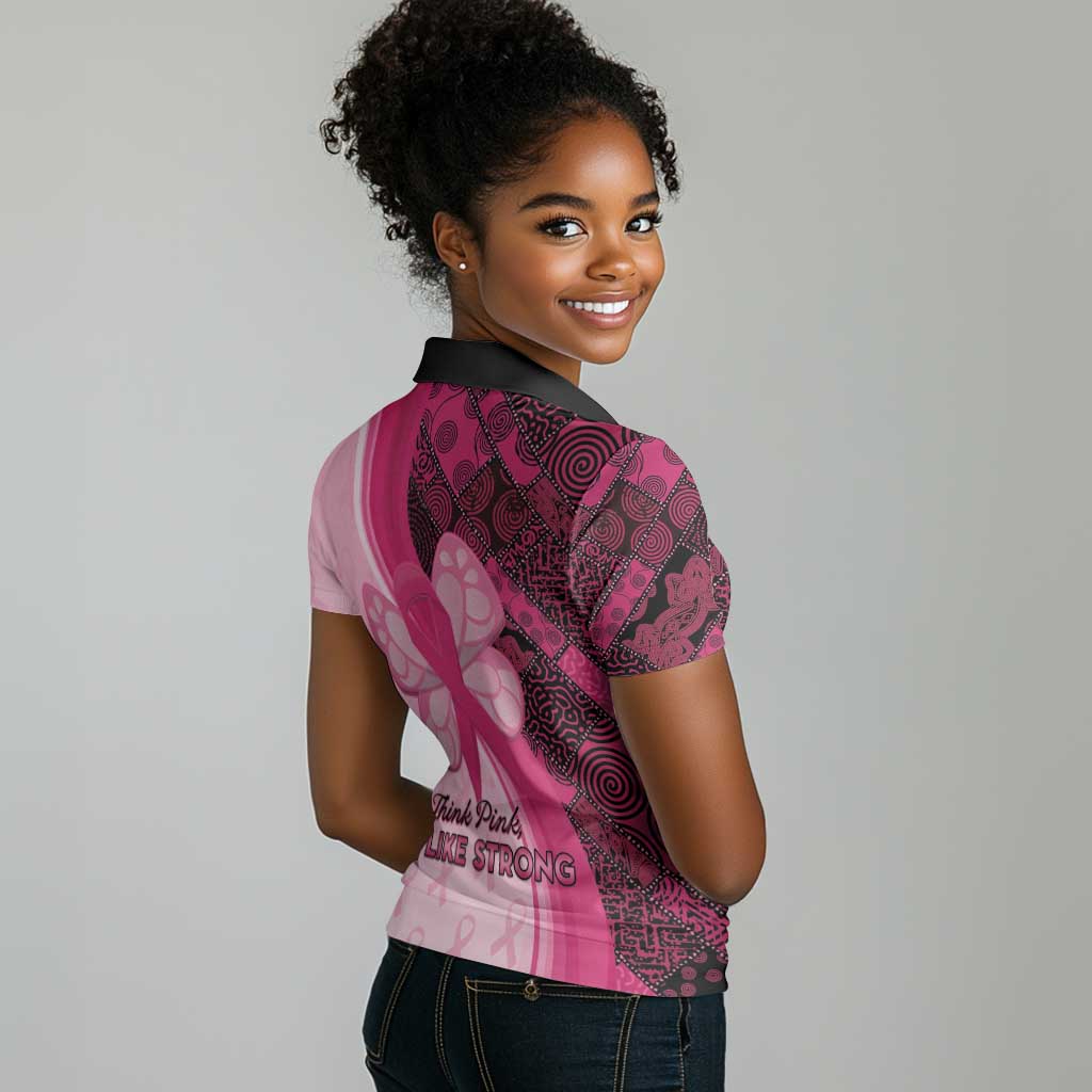 Breast Cancer Awareness Women Polo Shirt Think Pink - African Pattern - African Pride