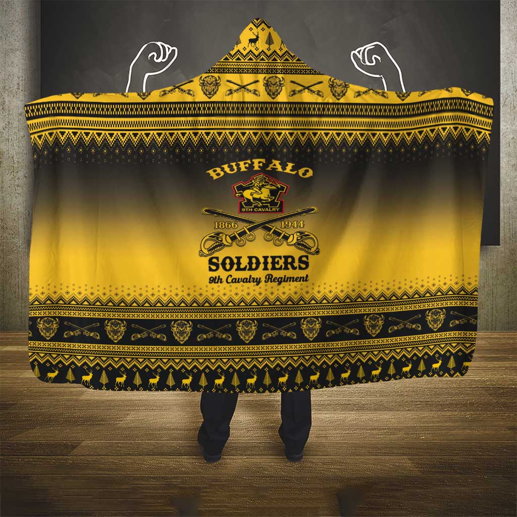 Afro Christmas Buffalo Soldiers Hooded Blanket 9th Cavalry Regiment - African Pride