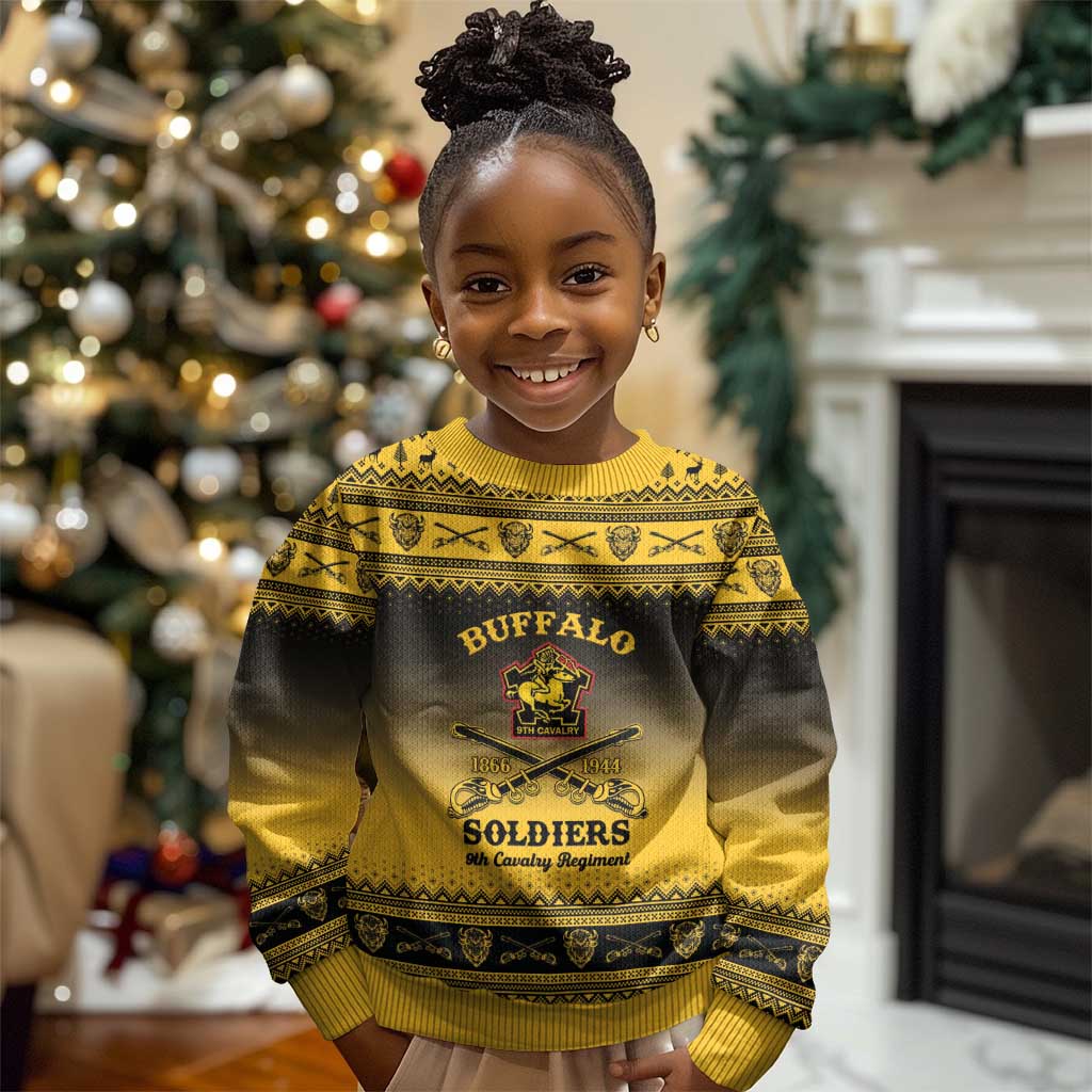 Afro Christmas Buffalo Soldiers Kid Ugly Christmas Sweater 9th Cavalry Regiment - African Pride