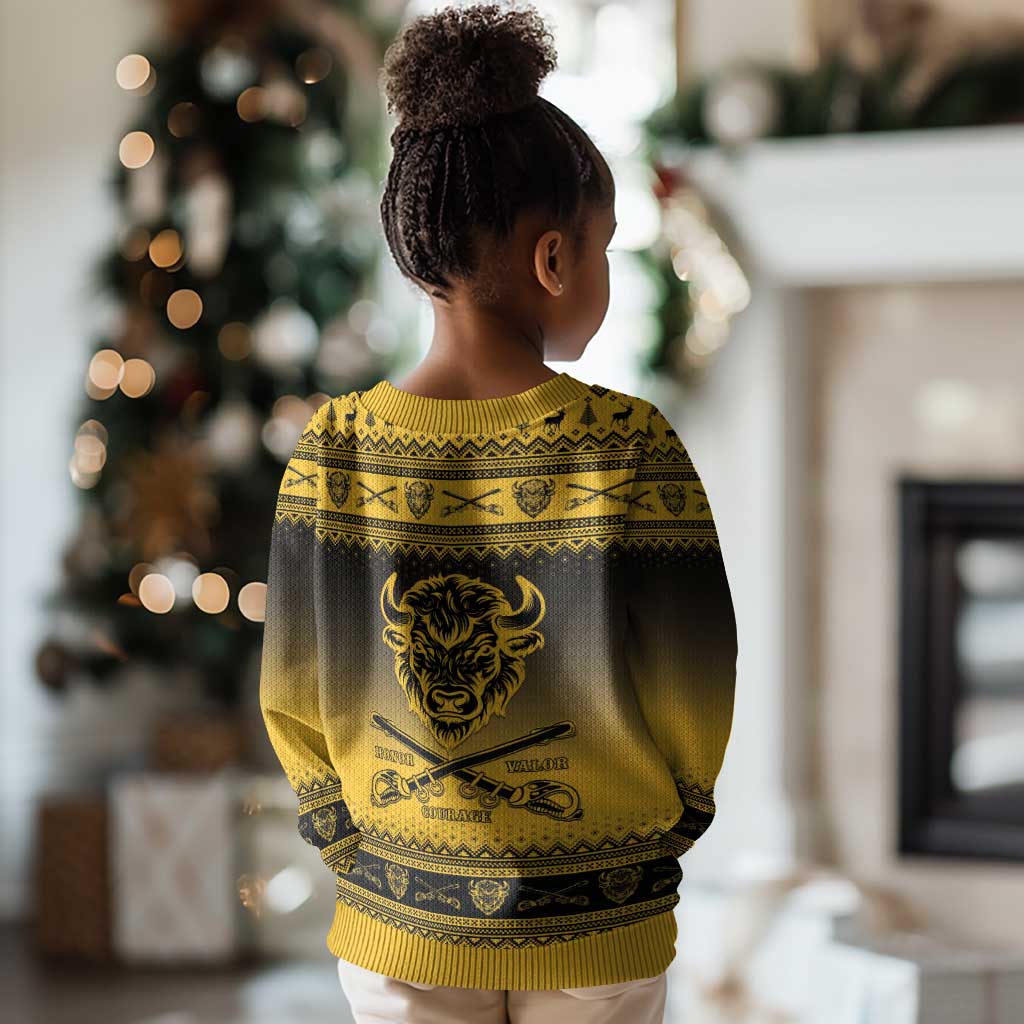 Afro Christmas Buffalo Soldiers Kid Ugly Christmas Sweater 9th Cavalry Regiment - African Pride