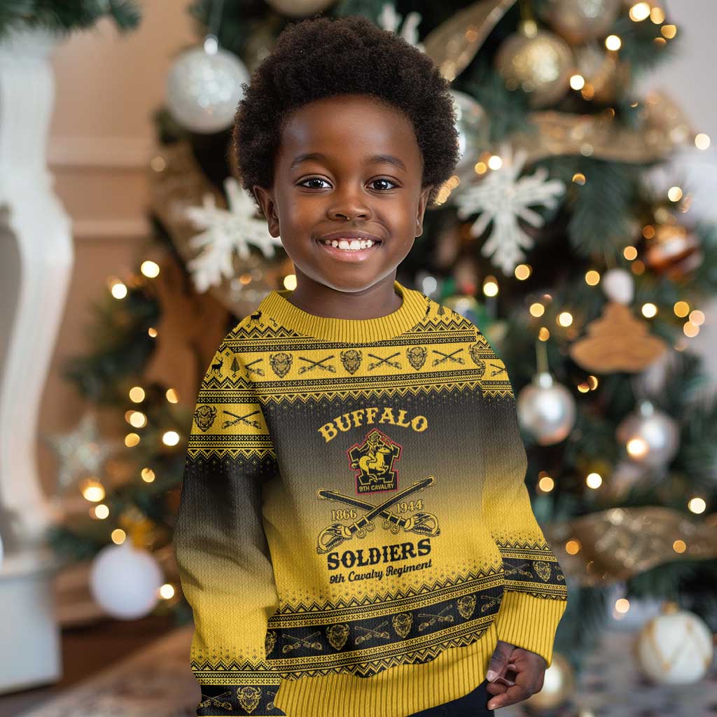 Afro Christmas Buffalo Soldiers Kid Ugly Christmas Sweater 9th Cavalry Regiment - African Pride
