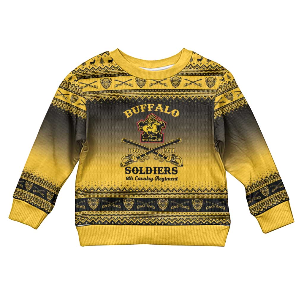 Afro Christmas Buffalo Soldiers Kid Ugly Christmas Sweater 9th Cavalry Regiment - African Pride