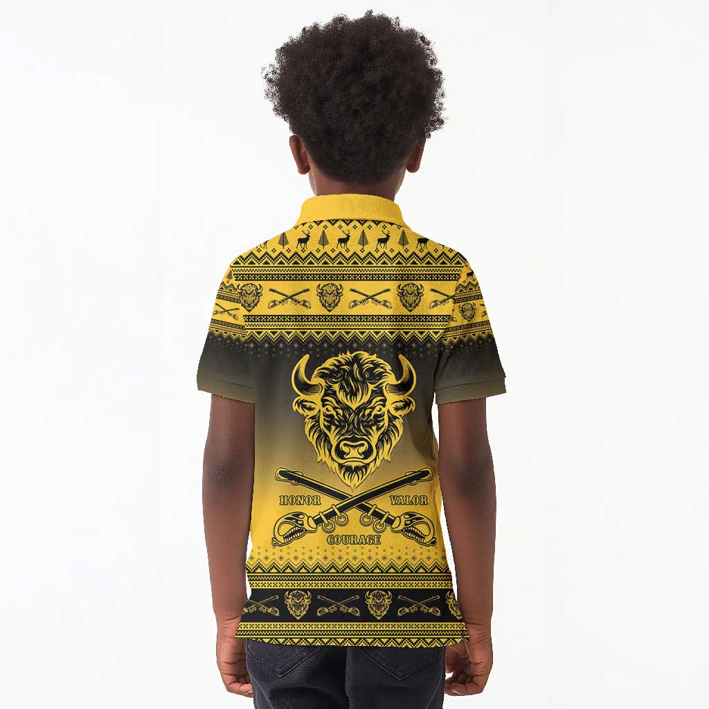 Afro Christmas Buffalo Soldiers Kid Polo Shirt 9th Cavalry Regiment - African Pride