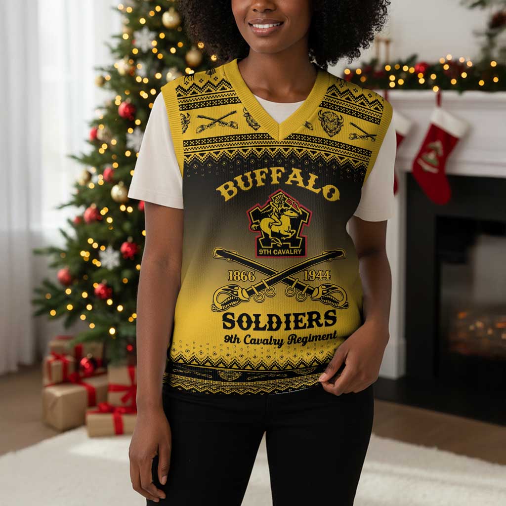 Afro Christmas Buffalo Soldiers Christmas Knitted V-Neck Vest 9th Cavalry Regiment - African Pride