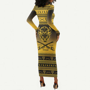 Afro Christmas Buffalo Soldiers Long Sleeve Bodycon Dress 9th Cavalry Regiment - African Pride