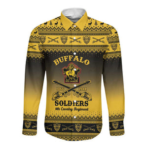 Afro Christmas Buffalo Soldiers Long Sleeve Button Shirt 9th Cavalry Regiment - African Pride