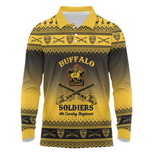 Afro Christmas Buffalo Soldiers Long Sleeve Polo Shirt 9th Cavalry Regiment - African Pride