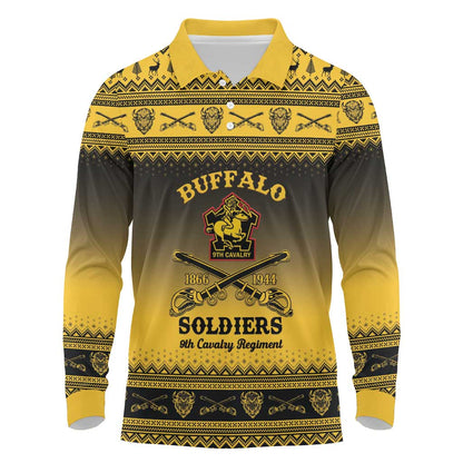 Afro Christmas Buffalo Soldiers Long Sleeve Polo Shirt 9th Cavalry Regiment - African Pride