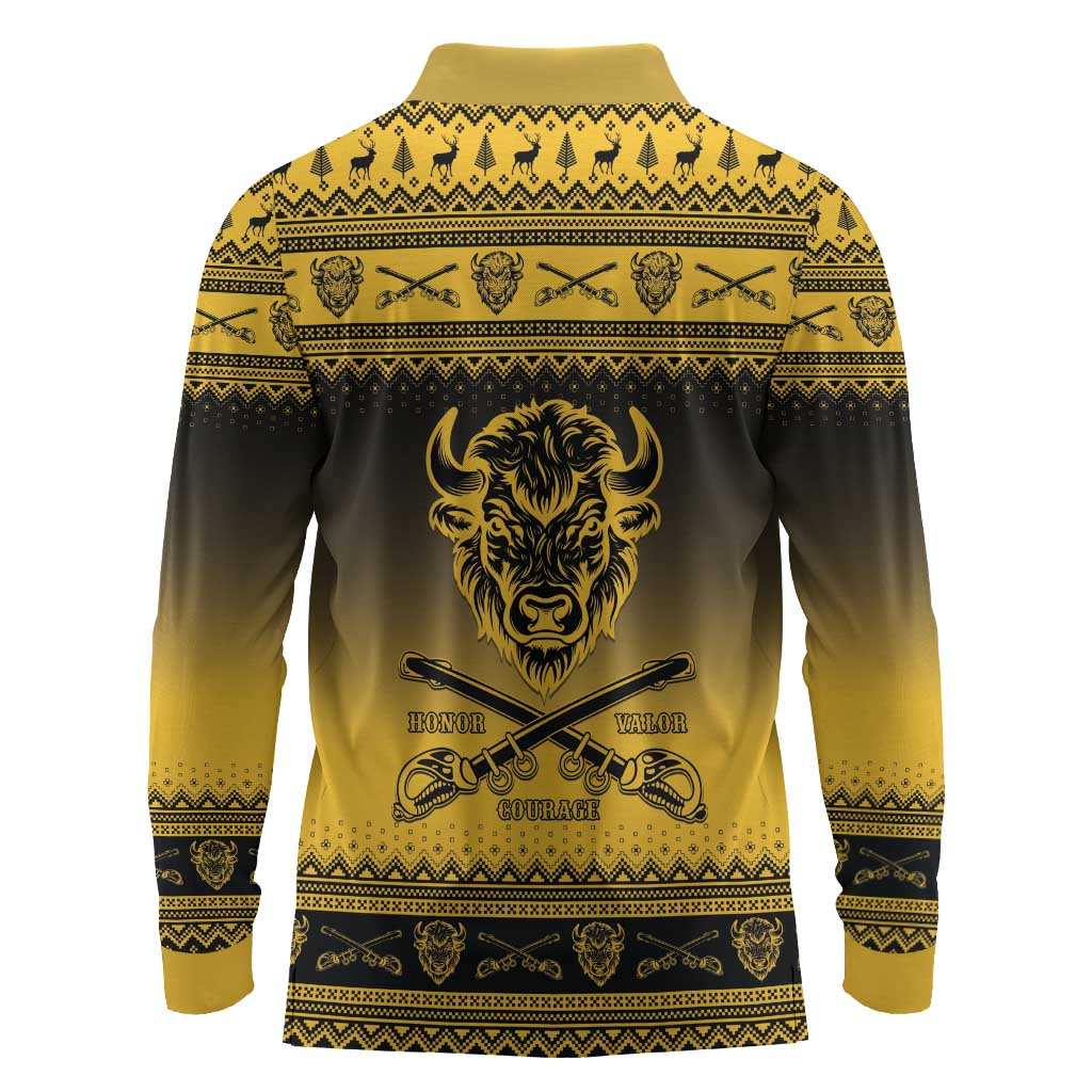 Afro Christmas Buffalo Soldiers Long Sleeve Polo Shirt 9th Cavalry Regiment - African Pride