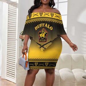 Afro Christmas Buffalo Soldiers Off Shoulder Short Dress 9th Cavalry Regiment - African Pride