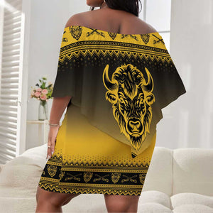 Afro Christmas Buffalo Soldiers Off Shoulder Short Dress 9th Cavalry Regiment - African Pride