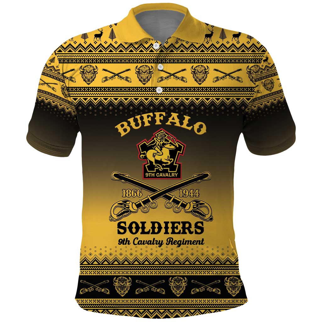 Afro Christmas Buffalo Soldiers Polo Shirt 9th Cavalry Regiment - African Pride