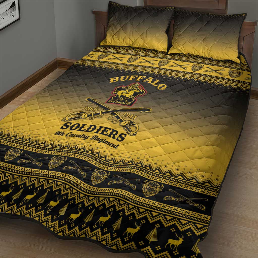 Afro Christmas Buffalo Soldiers Quilt Bed Set 9th Cavalry Regiment - African Pride
