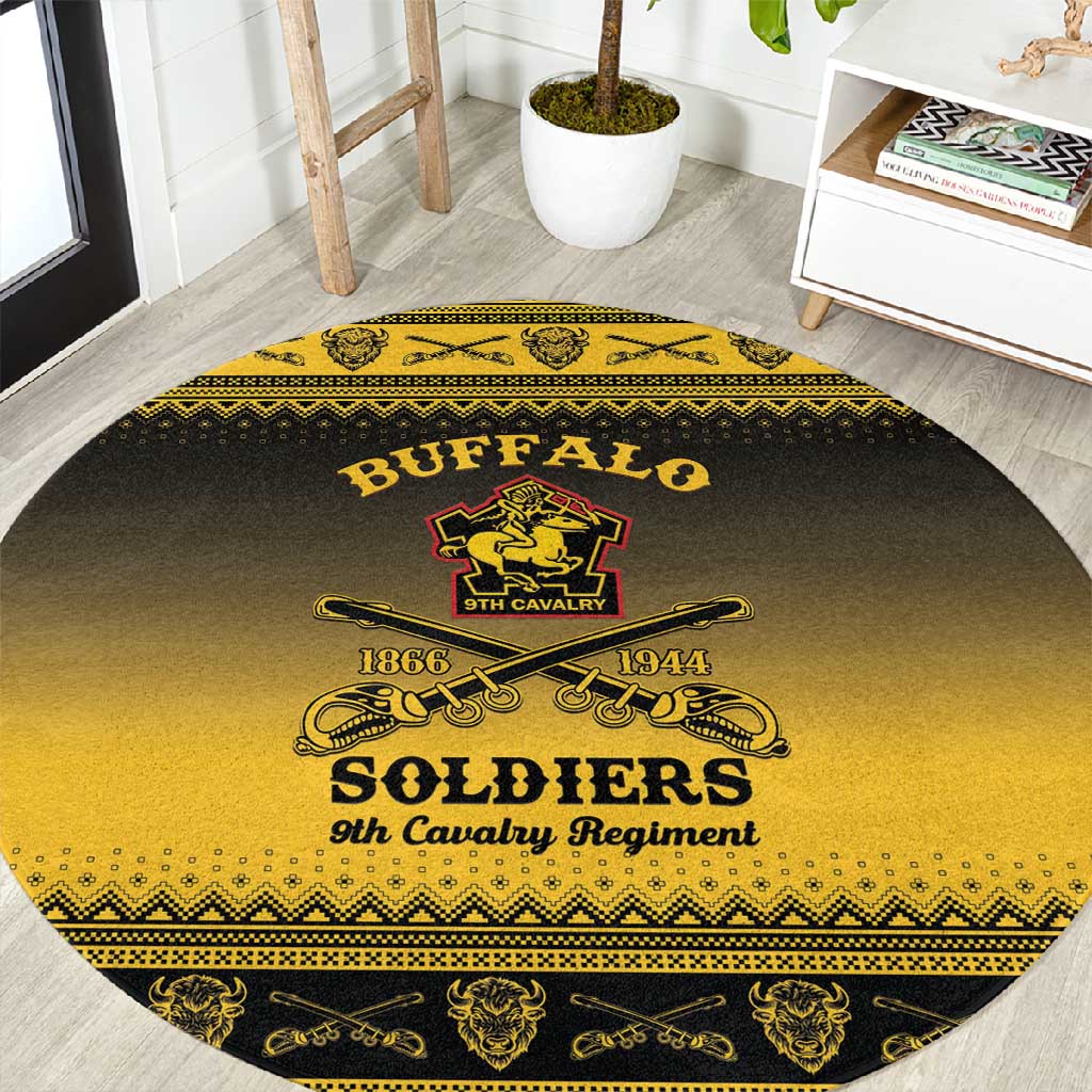 Afro Christmas Buffalo Soldiers Round Carpet 9th Cavalry Regiment - African Pride